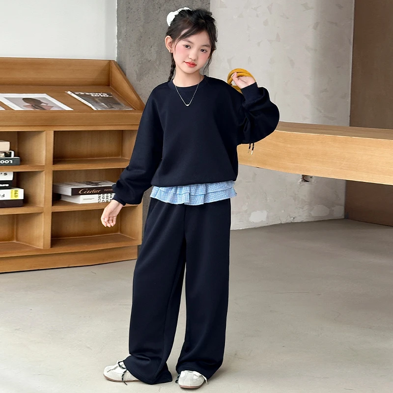 女童秋季卫衣套装2025新款儿童洋气时髦休闲早秋大童阔腿裤两件套