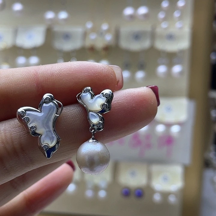 淡水珍珠耳饰银S925镶嵌
