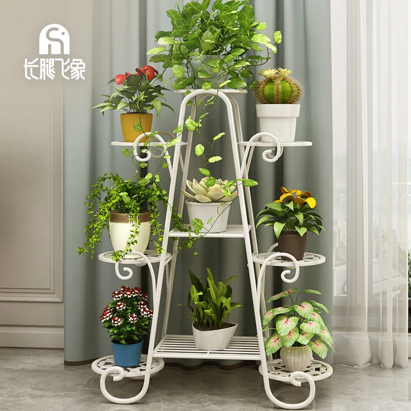 长腿飞象花架子室内家用装饰客厅落地式阳台置物花盆架多层铁艺简