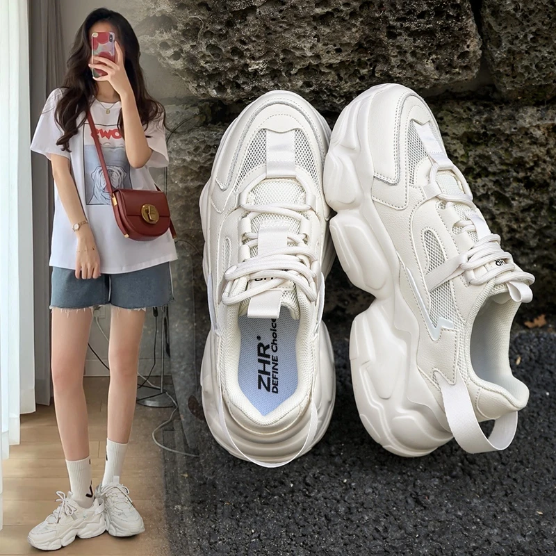 ZHR情侣老爹鞋2025春夏新款厚底百搭透气休闲鞋轻便厚底小白鞋女