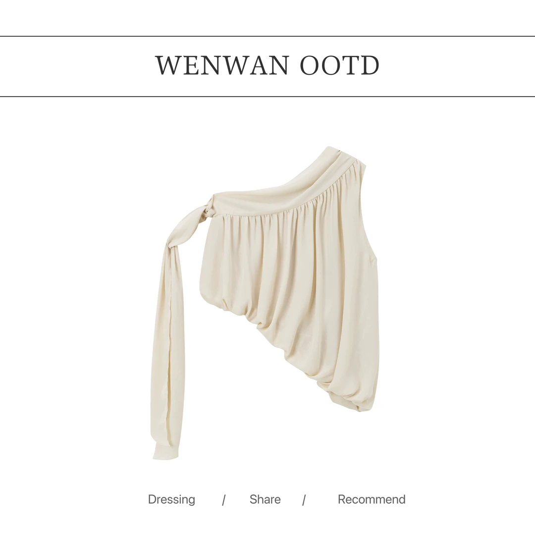 【宿醉party】法式不规则斜肩上衣女夏季无袖外穿飘带背心