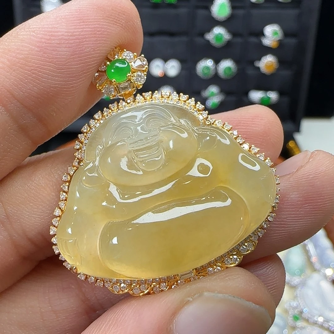 颈饰18K金镶嵌翡翠天然翡翠