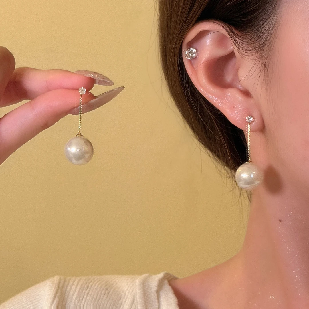 铜合金仿珍珠耳饰 许妍同款珍珠流苏耳环女气质高级感耳针耳饰