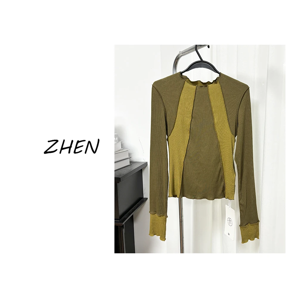 【ZHEN】K1123 2025新款修身显瘦气质小众设计师款长袖T恤打底