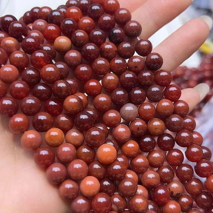 玛瑙/玉髓未镶嵌珠宝半成品T300  8m天然满肉红玛瑙圆珠一条