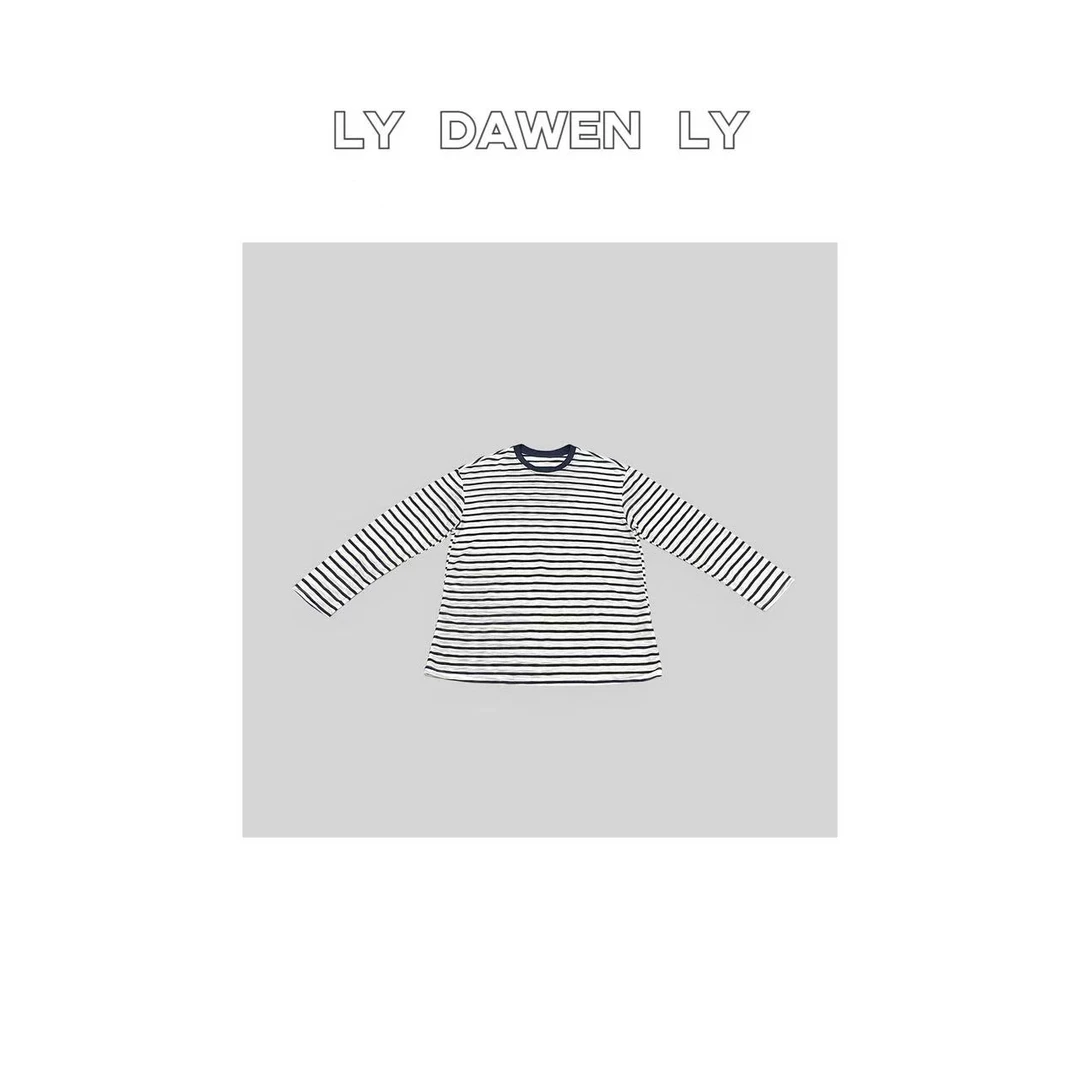 DAWEN  | 美式蓝白条休闲百搭宽松打底衫  M340#