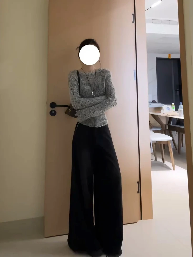 2025秋季新款韩系时尚穿搭气质针织衫上衣高腰休闲阔腿裤两件套装