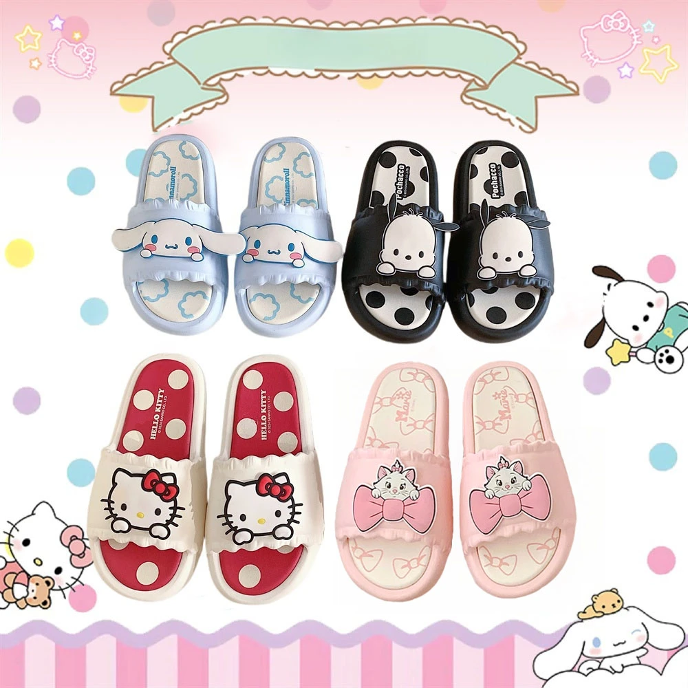 细细条 趣味卡通休闲居家拖鞋女夏亲子室内防滑ins可爱花边凉拖鞋