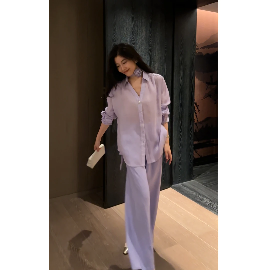 【N·COU】25春新款【等风来】花朵飘带麻料衬衫阔腿裤套装DY60589