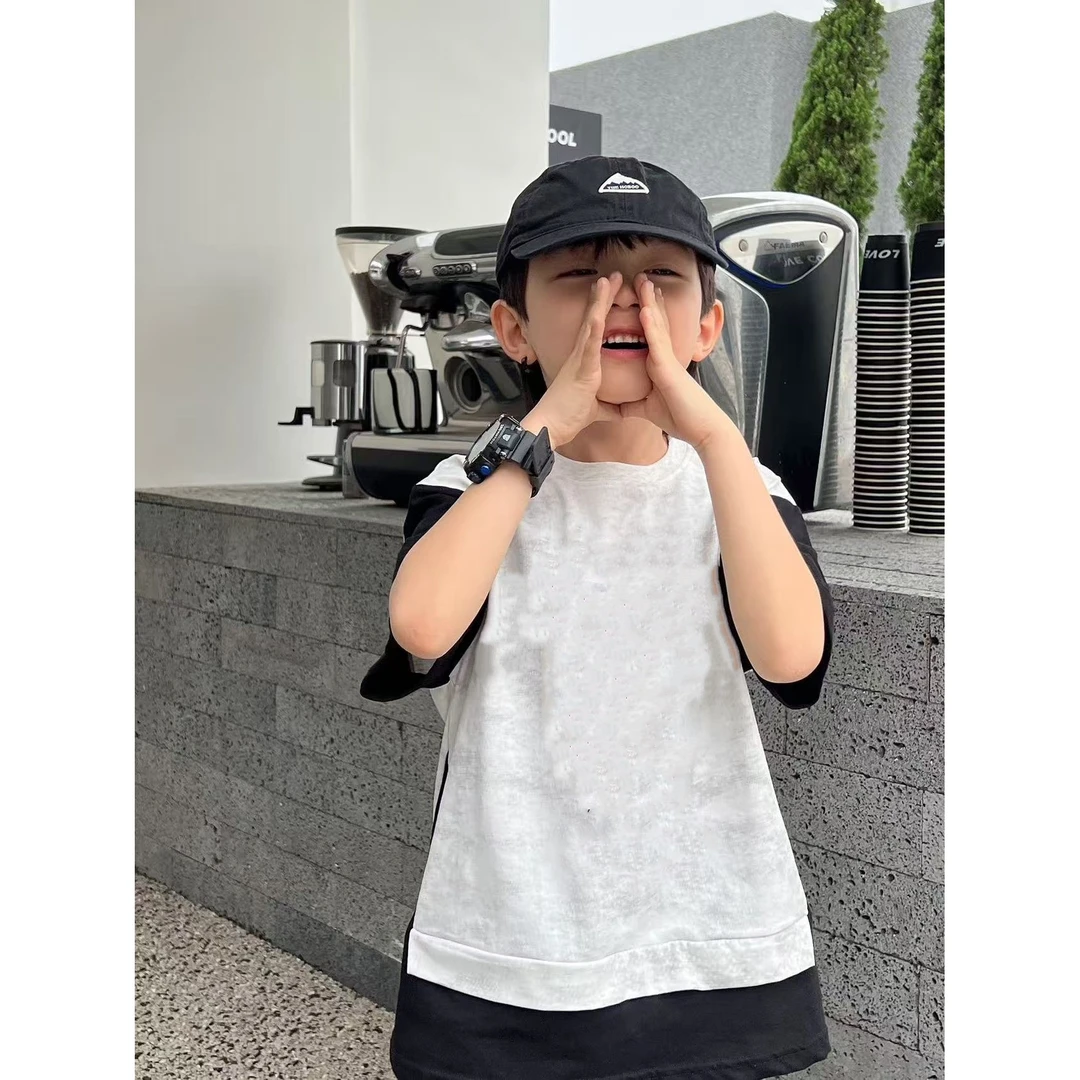 *7389【拼色假两件】时尚休闲百搭儿童夏季短袖