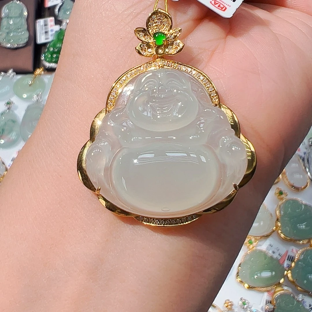 吊坠(不含链)18K金镶嵌翡翠佛公