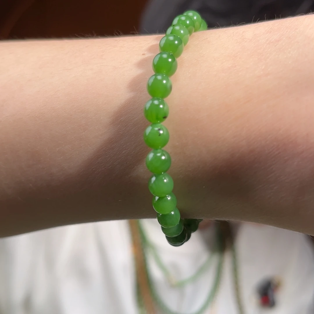 手串未镶嵌和田玉碧玉辣绿爆米花6mm99