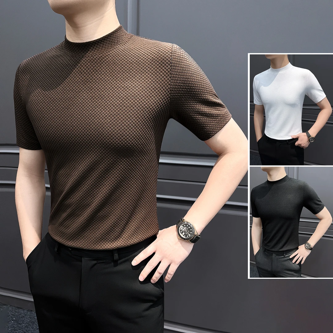 格子弹力短袖t恤男款爆款2025新款痞帅高级感男装夏季薄款男士t恤
