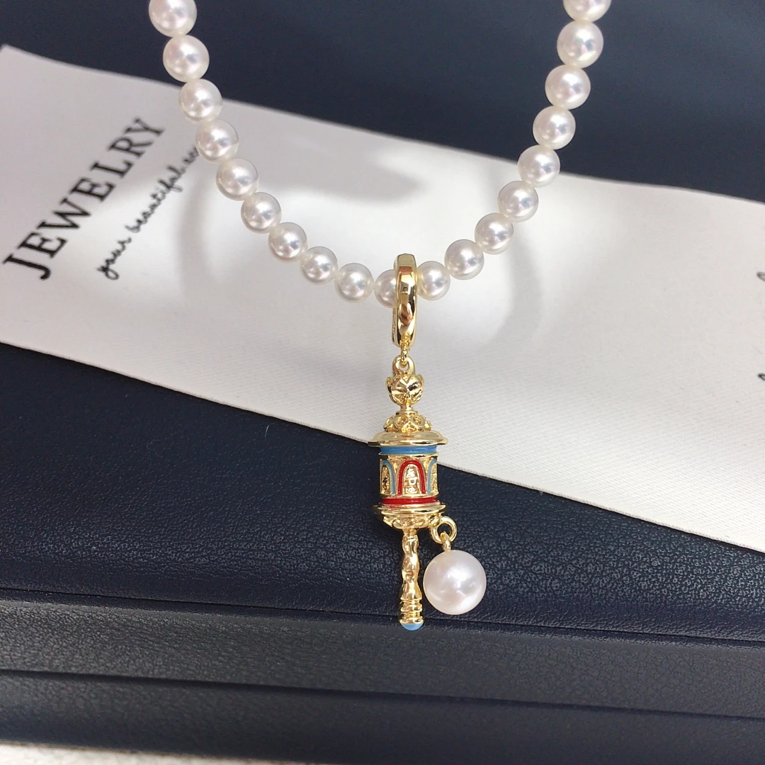 诸暨天然淡水珍珠吊坠民族风珐琅彩个性转经筒珍珠万能扣项链吊坠