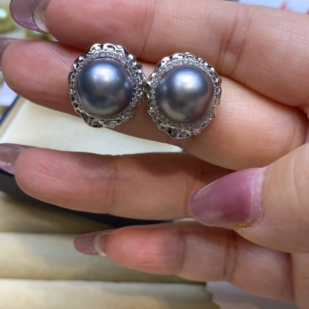银S925镶嵌耳饰海水珍珠