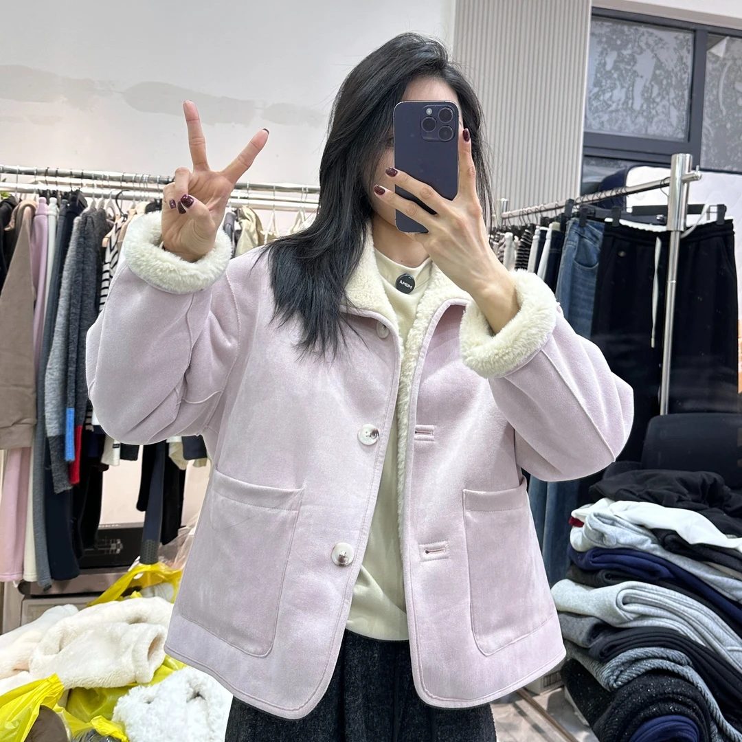 冬季新款短款网红时尚秋冬外套女百搭皮毛一体外套