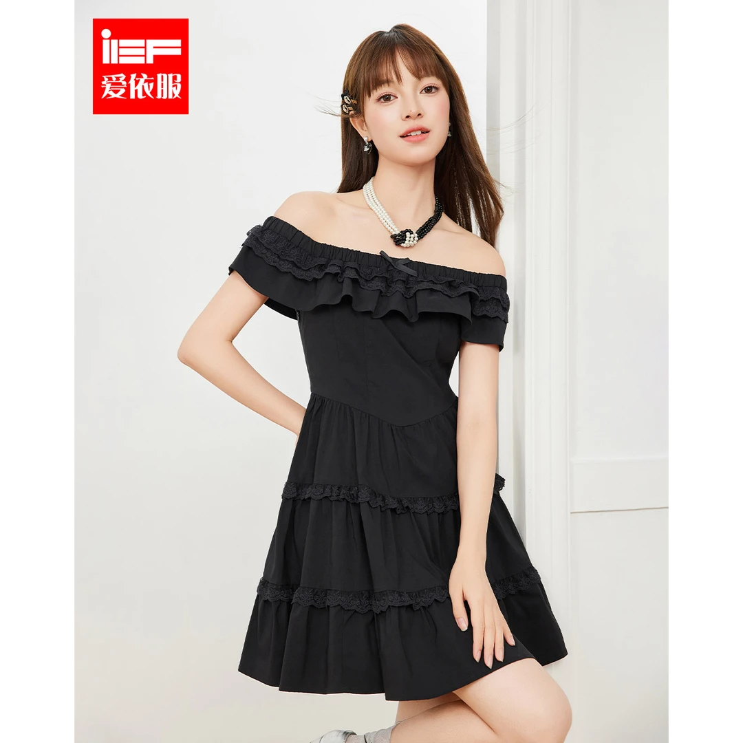 IEF/爱依服2025夏季新款韩版甜美纯欲小女人气质一字肩连衣裙