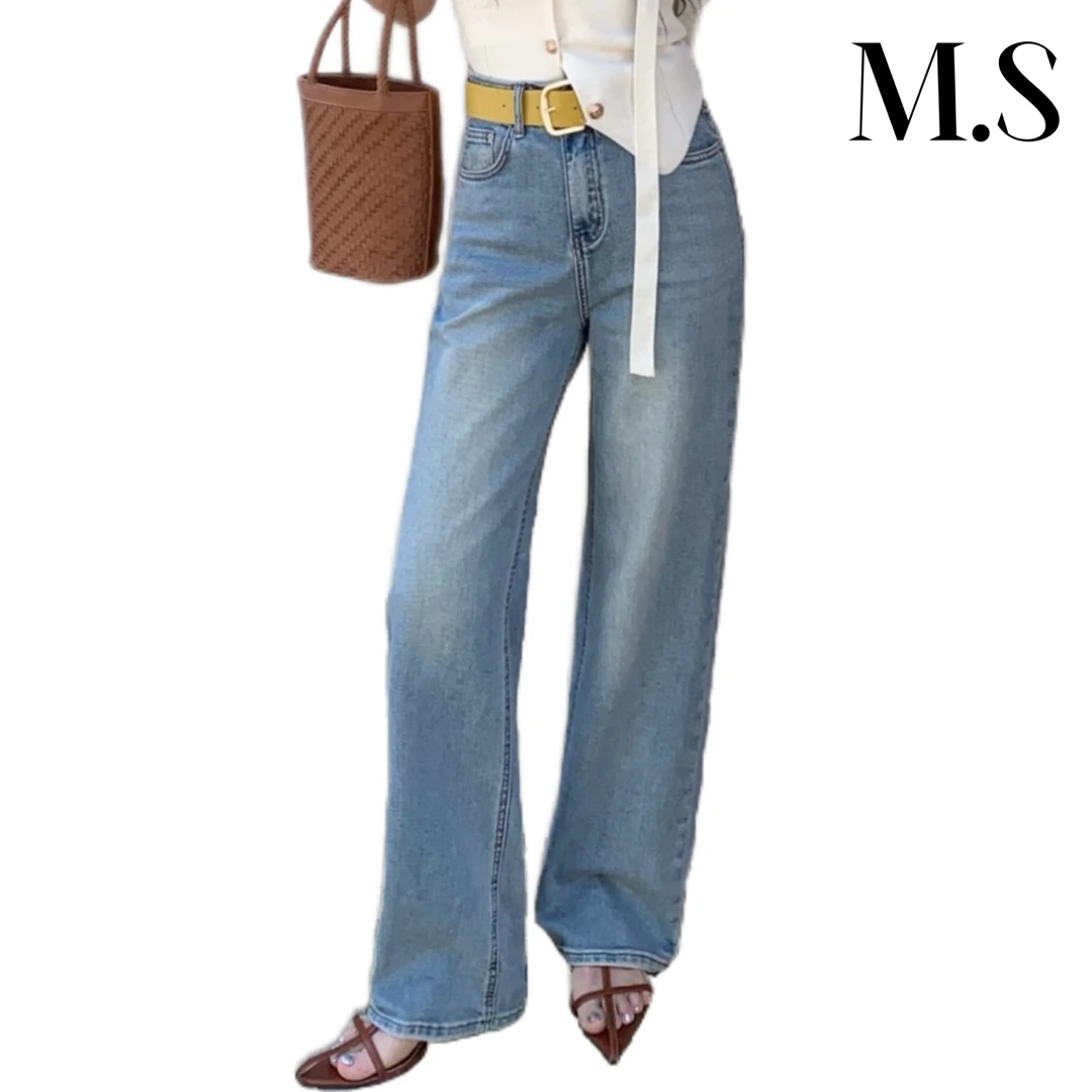 【谜使】.春季新款高品质显瘦百搭直筒裤弹力牛仔裤女