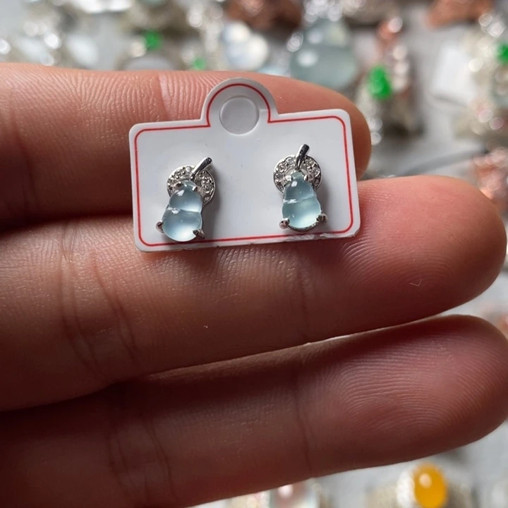 翡翠银S925镶嵌戒指耳钉