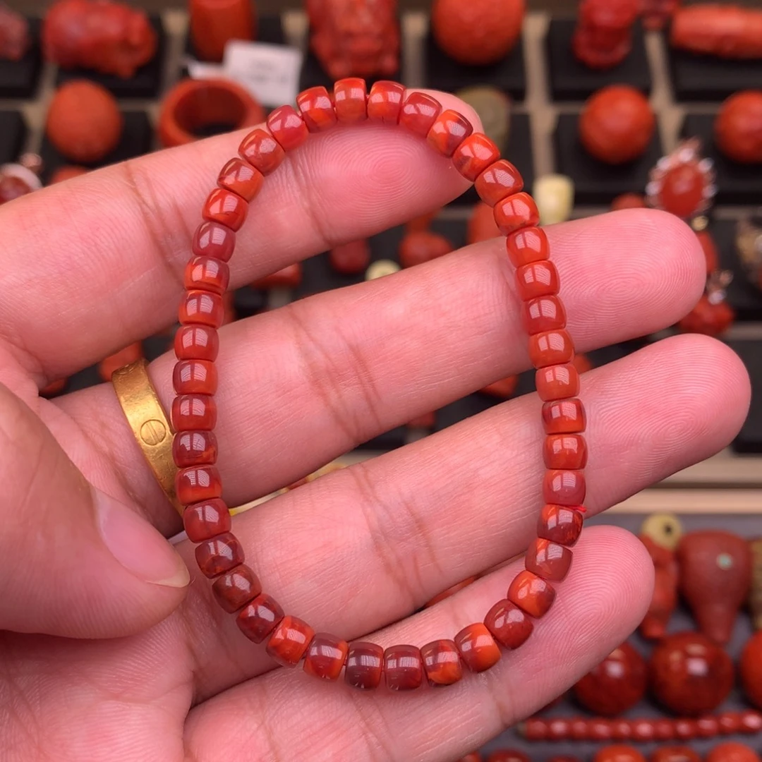 南红玛瑙未镶嵌精工直切手串5+