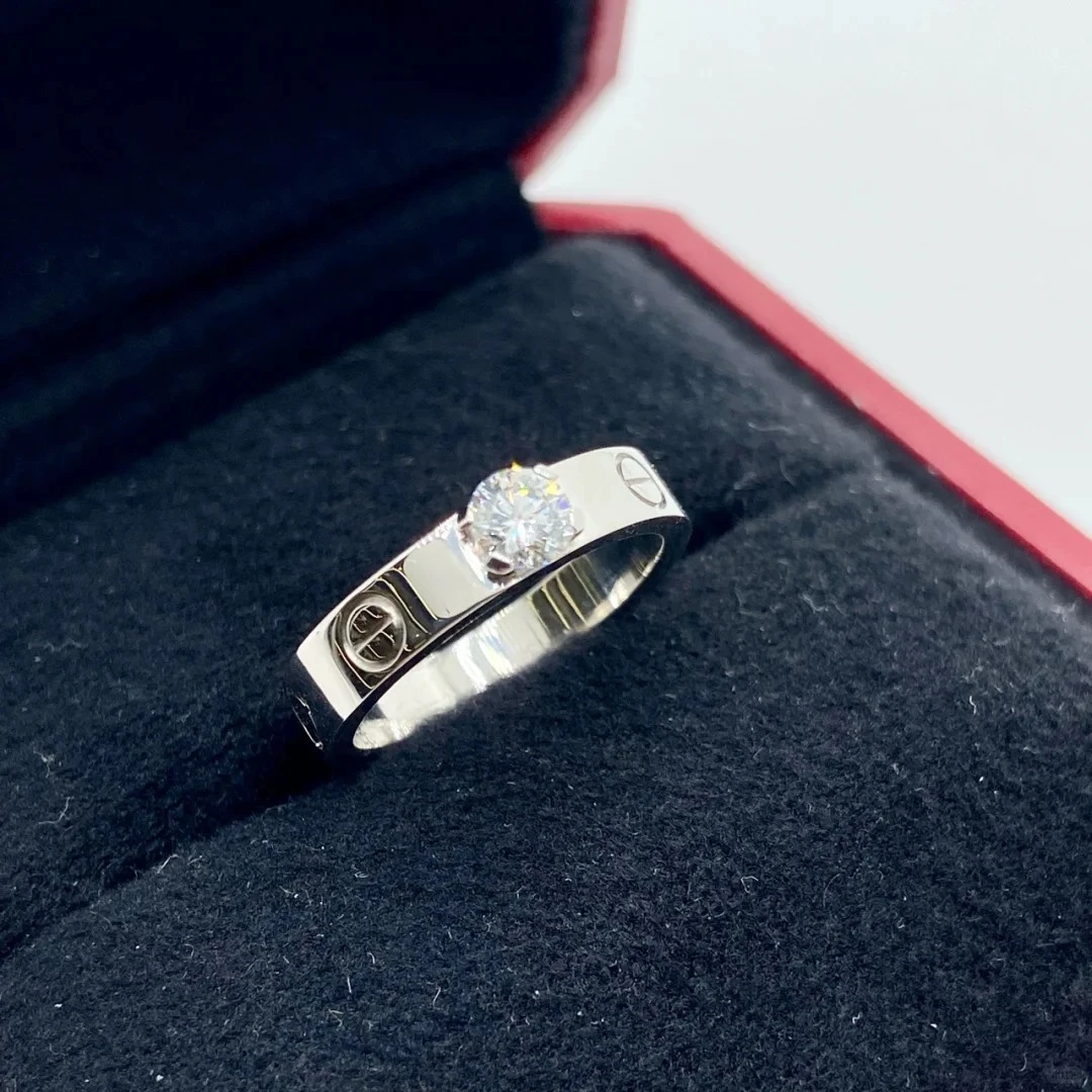 99新 Cartier/卡地亚 小花柳 LOVE戒指单钻23分 F色 VVS1 白金 53
