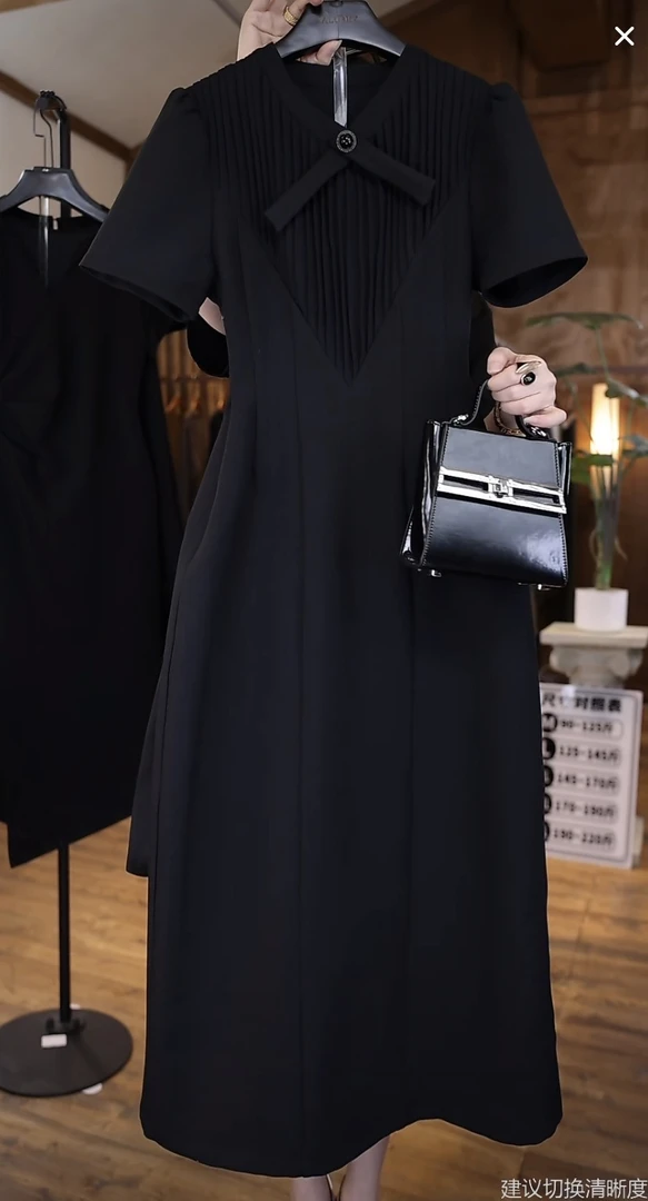 【原创大码设计师款女装】2025夏季气质收腰褶皱显瘦连衣裙K3048
