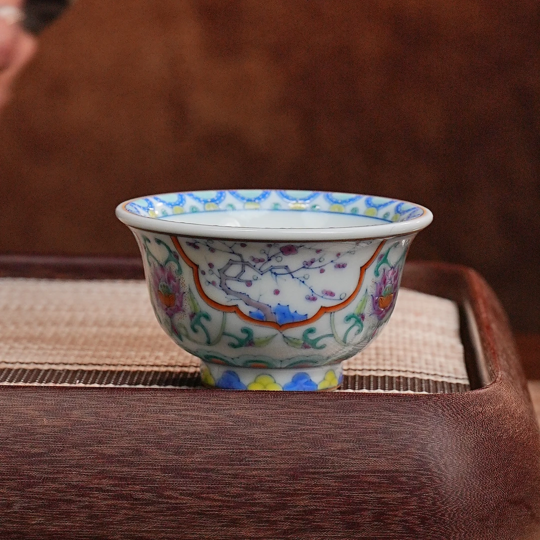 冉月斗彩松竹梅开窗杯景德镇陶瓷茶具泡茶专用主人杯2025新款高端