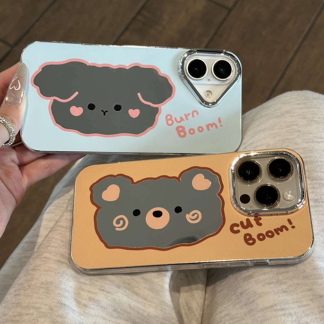 BANCA镂空小熊适用苹果16镜面手机壳华为P70苹果vivo小米oppo套女