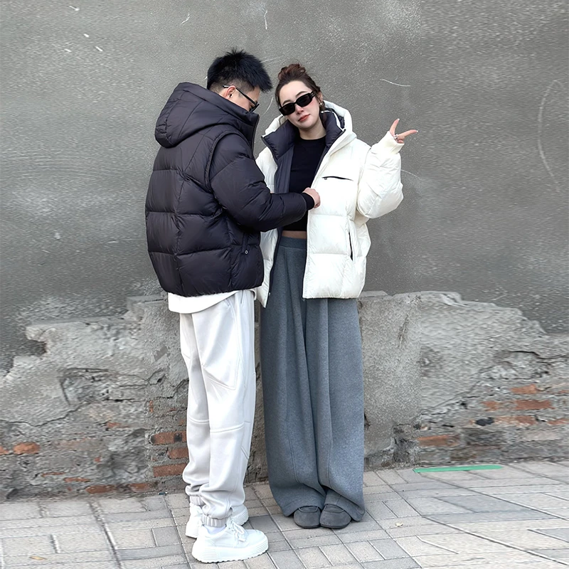 冬季新款90白鸭绒连帽羽绒服潮宽松时尚情侣保暖面包服外套77955