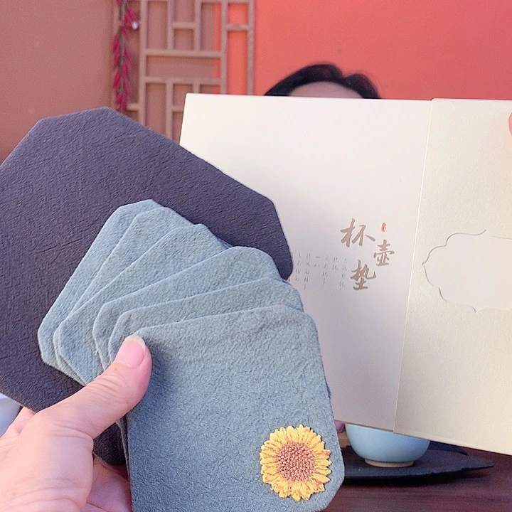 亚麻棉双层双色杯壶垫