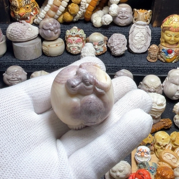 无非金属萌*呀手球鹿角雕刻扭转乾隆一对4.0