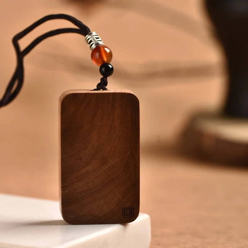 【造木东方】正区横纹印度迈索尔老山檀香351无事牌挂脖+木雕