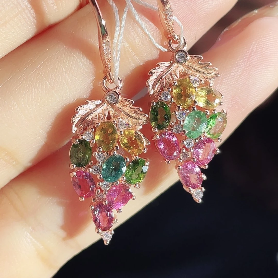 耳饰碧玺银S925镶嵌