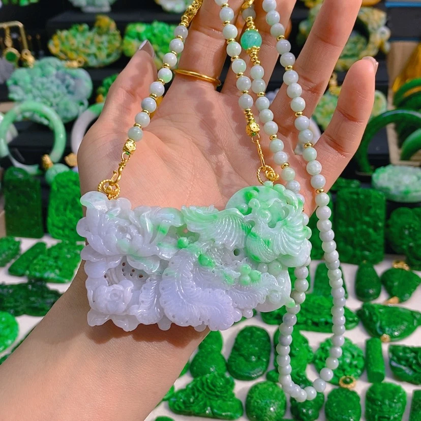 【闪购商品】翡翠颈饰未镶嵌春彩凤凰牡丹