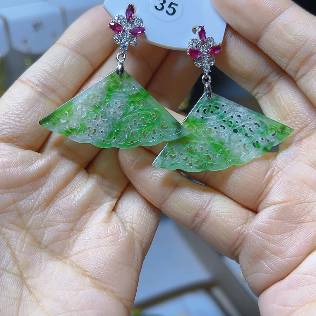 银S925镶嵌翡翠耳饰