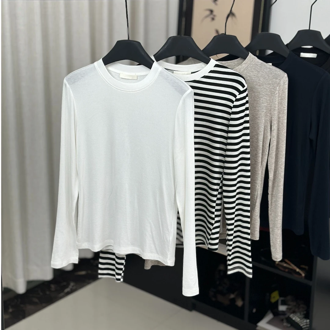 打底衫T恤圆领莱塞尔面料超舒服长袖韩版百搭休闲时尚修身女士T99