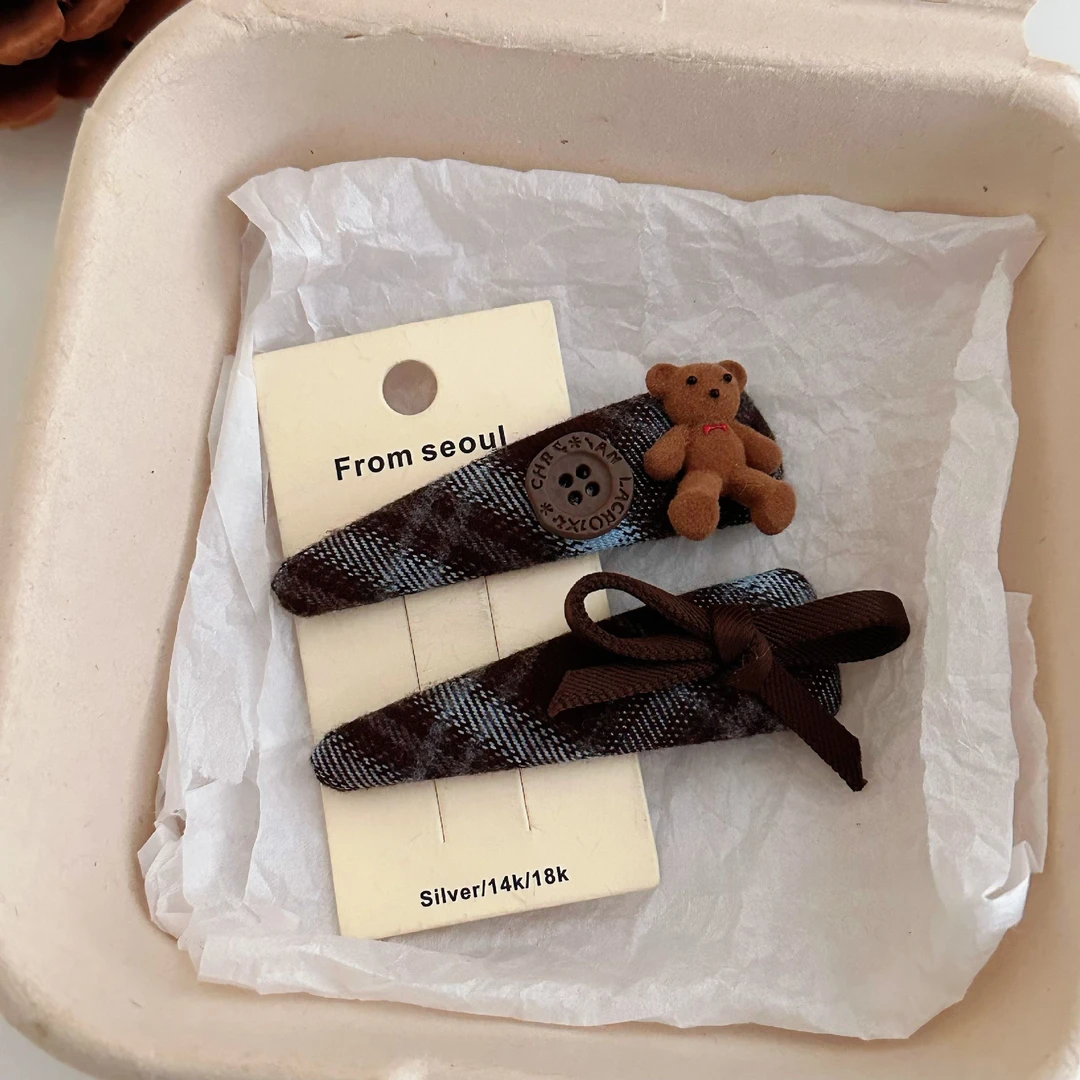 东大门可爱小熊格纹Ab发夹夹子发卡刘海夹边夹甜美bb夹碎发夹发饰