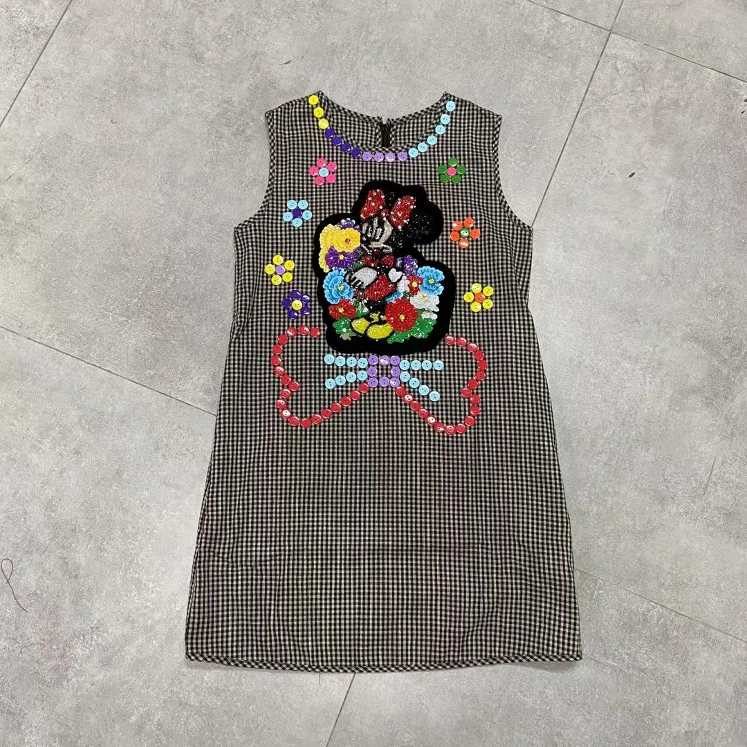 YNYC【米妮格子裙】欧货重工钉珠米妮蝴蝶结连衣裙 KTT2506017