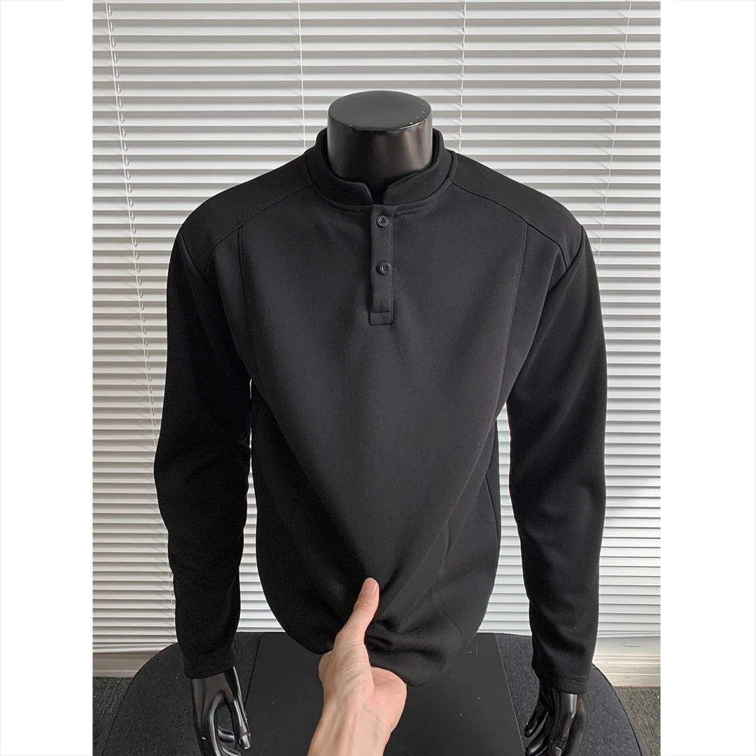 亨利领正肩卫衣男秋季 cleanfit美式解构拼接设计感长袖T恤打底衫