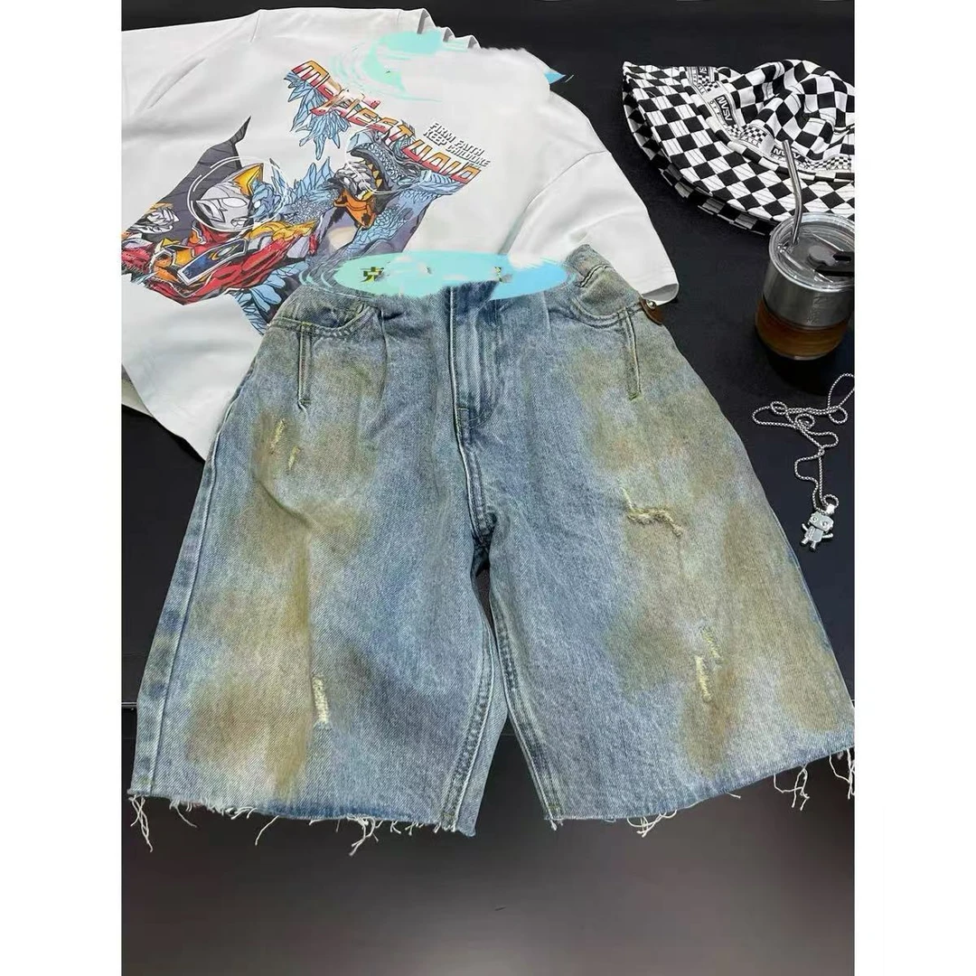 505583  韩版休闲潮流时尚男童女童夏款百搭牛仔中裤