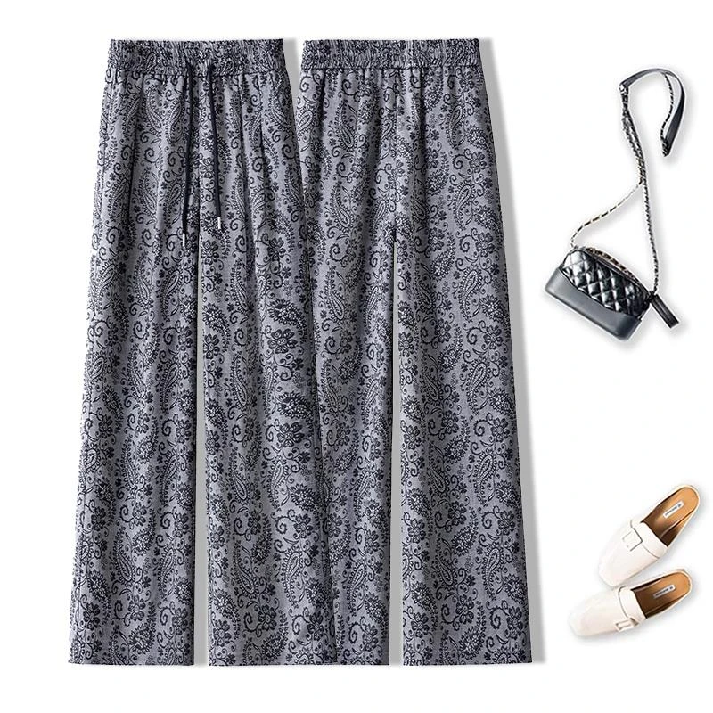 松紧腰时尚提花阔腿裤女薄款2025夏季新款高腰显瘦百搭垂感休闲裤