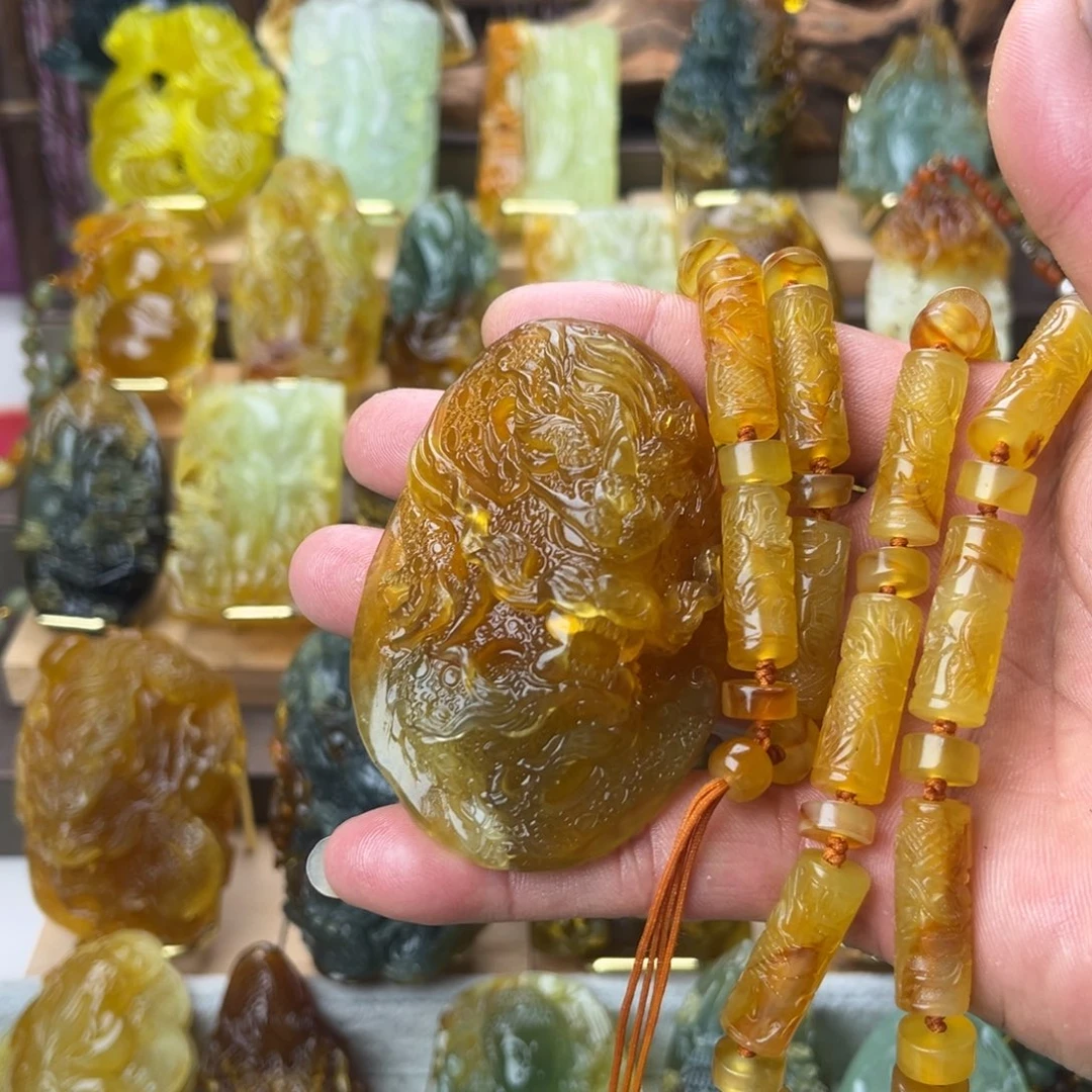 海***蓝蛇纹石玉合金颈饰