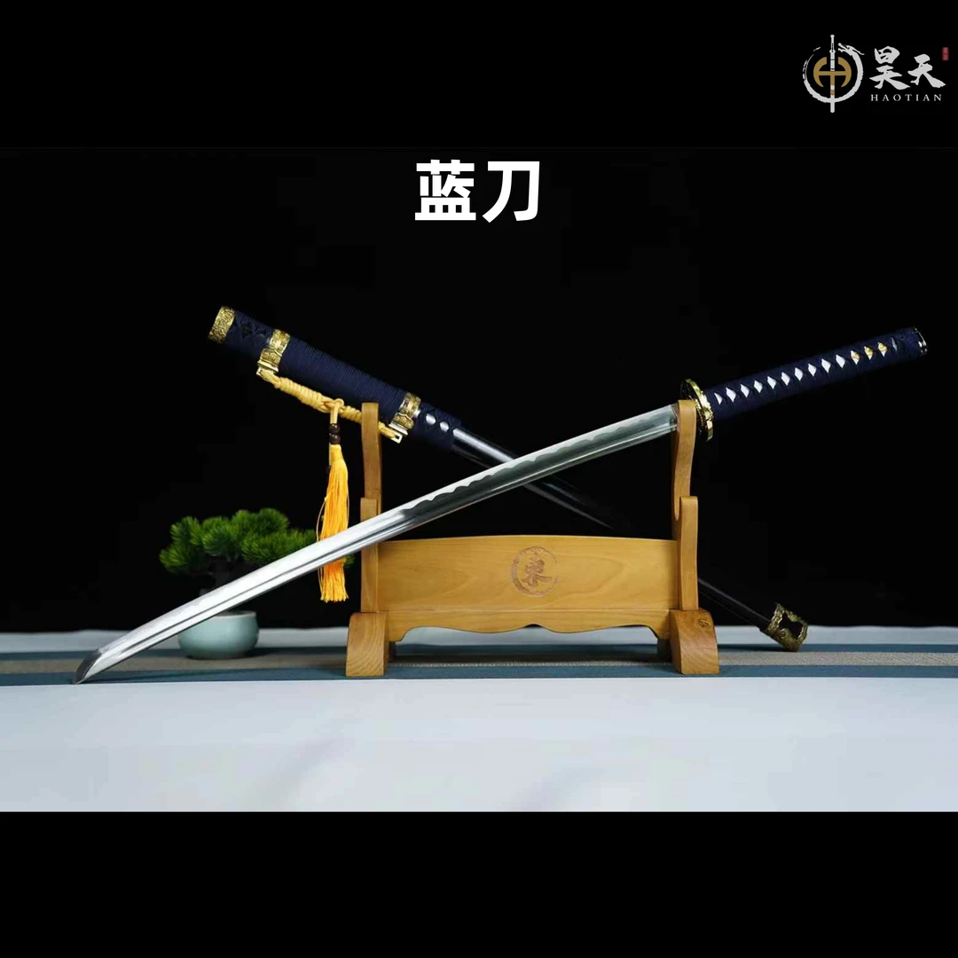 龙泉刀剑锰钢宝剑手工一体蓝太刀武士刃武士刀摆件兵器未开刃收藏