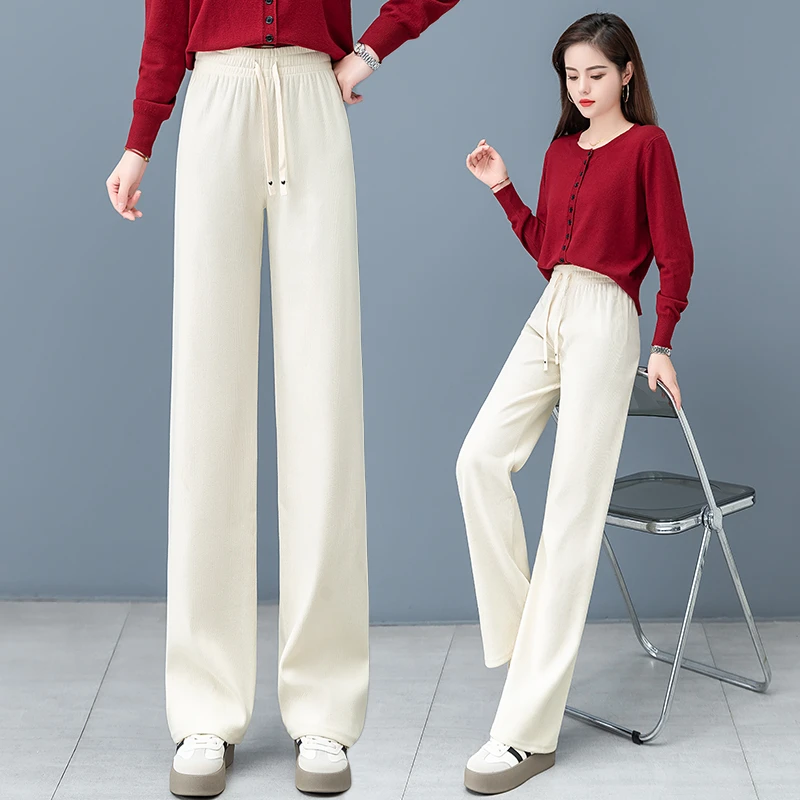 秋冬季外穿阔腿裤女加绒加厚高腰显瘦直筒裤保暖宽松大码休闲裤子