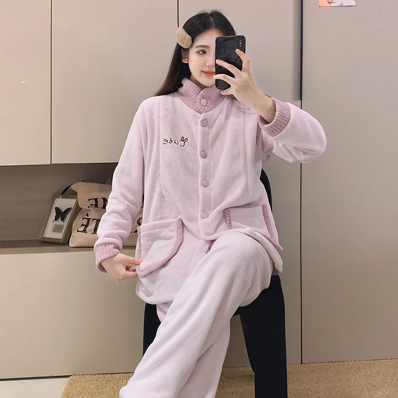 加绒加厚款月子服产后秋冬季保暖产妇孕妇睡衣女哺乳装怀孕期冬天