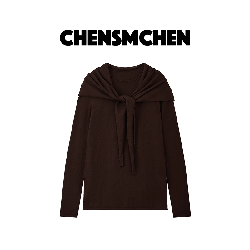 CHENSMCHEN绵羊毛时尚设计感针织衫女简约百搭显瘦上衣CSZ8902JXA