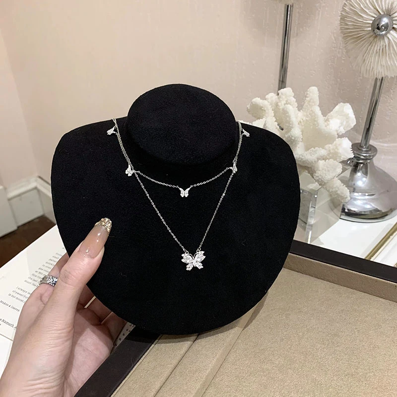 坠链均925银 闪钻蝴蝶项链女款纯银轻奢小众高级感锁骨链时尚饰品