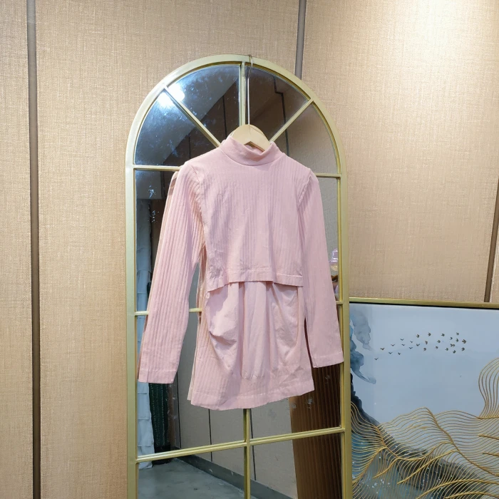 EY55孕妇粉色中领哺乳秋上衣90-150