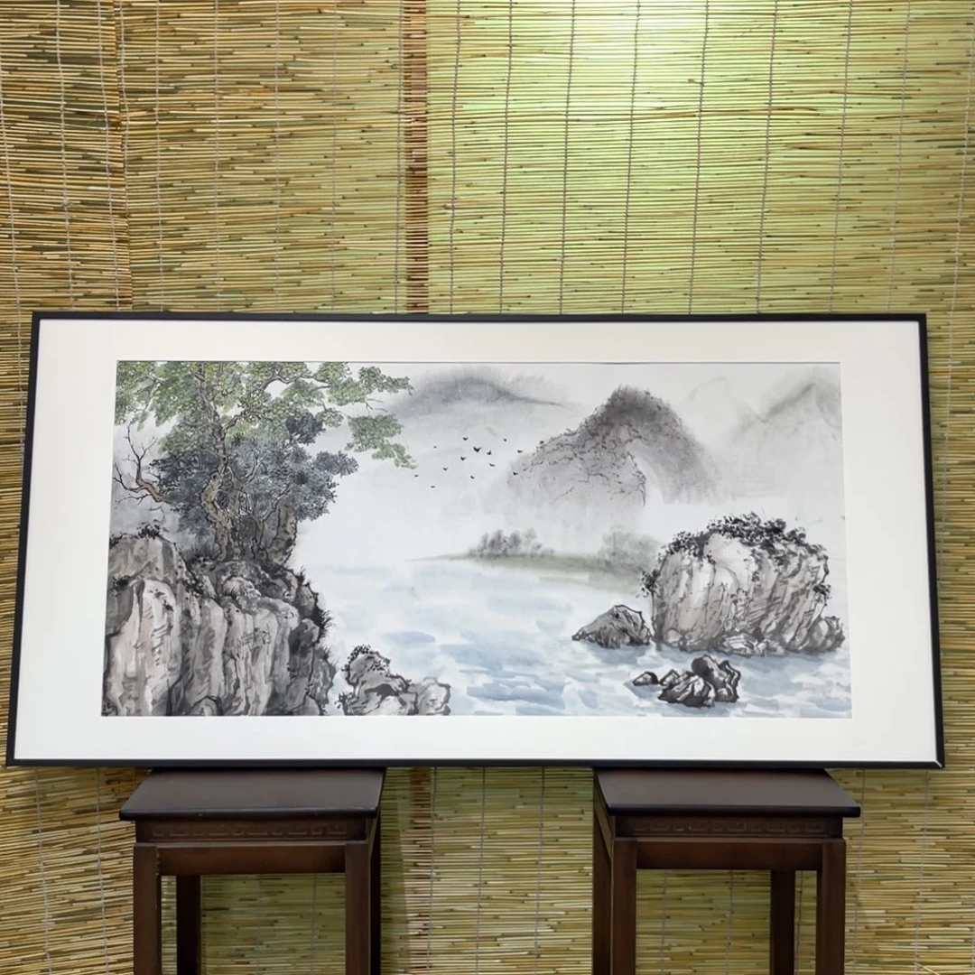 国画手绘国画，精品山水，带框
