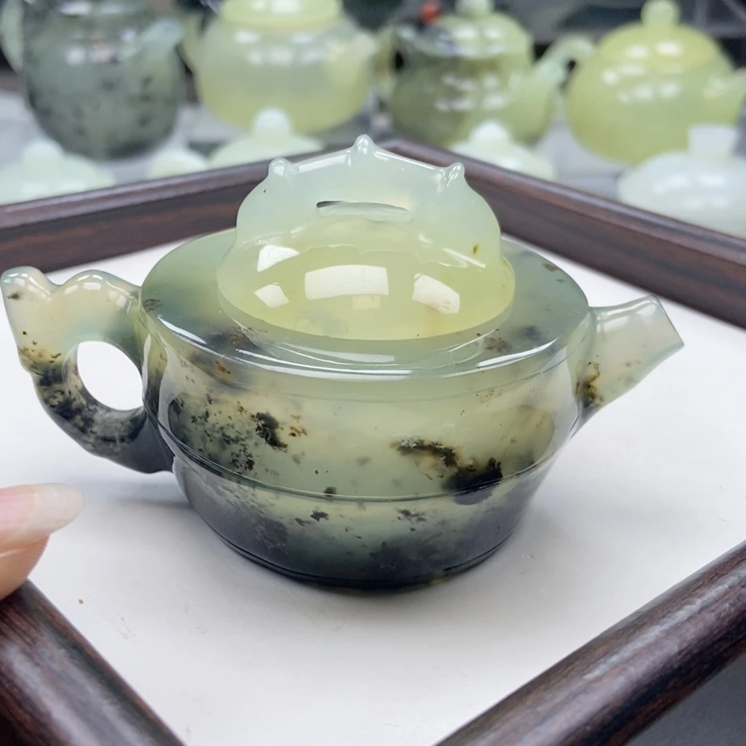 青***合蛇纹石玉未镶嵌壶